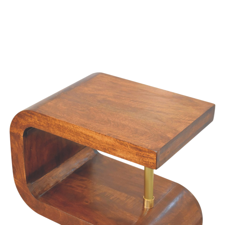 Odense Brass-Bar Bedside Table in Chestnut, shown from above at an angle.
