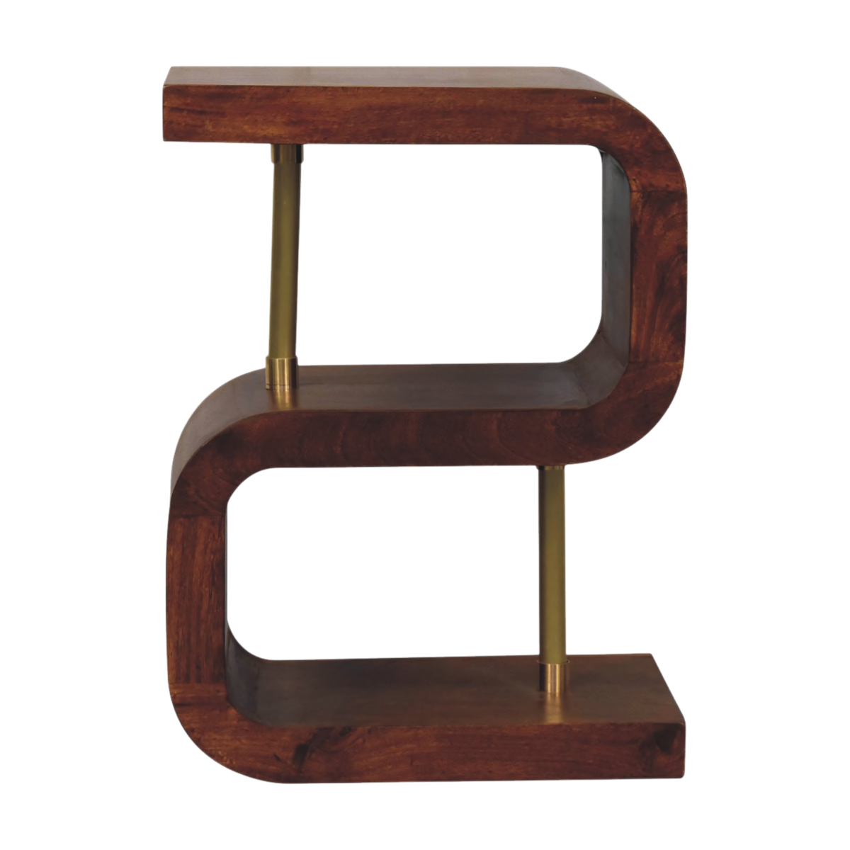 Odense Brass-Bar Bedside Table in Chestnut, rear view.
