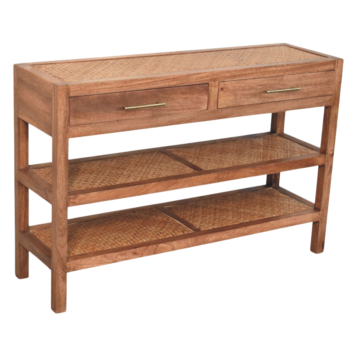 Odense Cane Console in Amber, shown from a second angle.