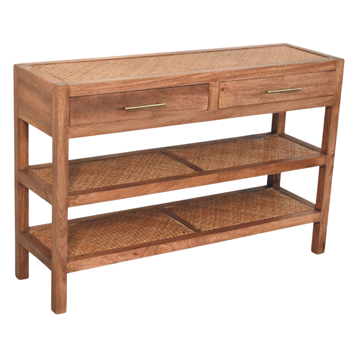 Odense Cane Console in Amber, shown from a second angle.