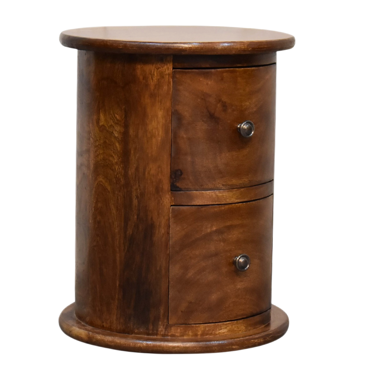 Odense Mini 2-Drawer Drum Chest in Chestnut, three-quarter view showing the full profile.