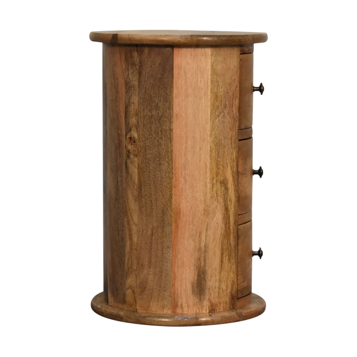 Odense Mini 3-Drawer Drum Chest in Amber, side view showing the depth.