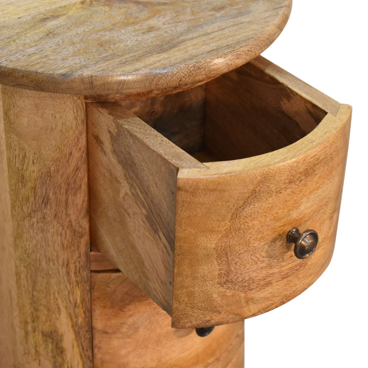 Odense Mini 3-Drawer Drum Chest in Amber, shown with a drawer open.