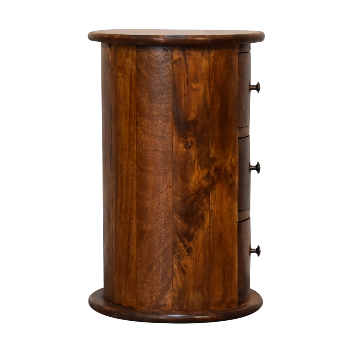 Odense Mini 3-Drawer Drum Chest in Chestnut, side view showing the depth.