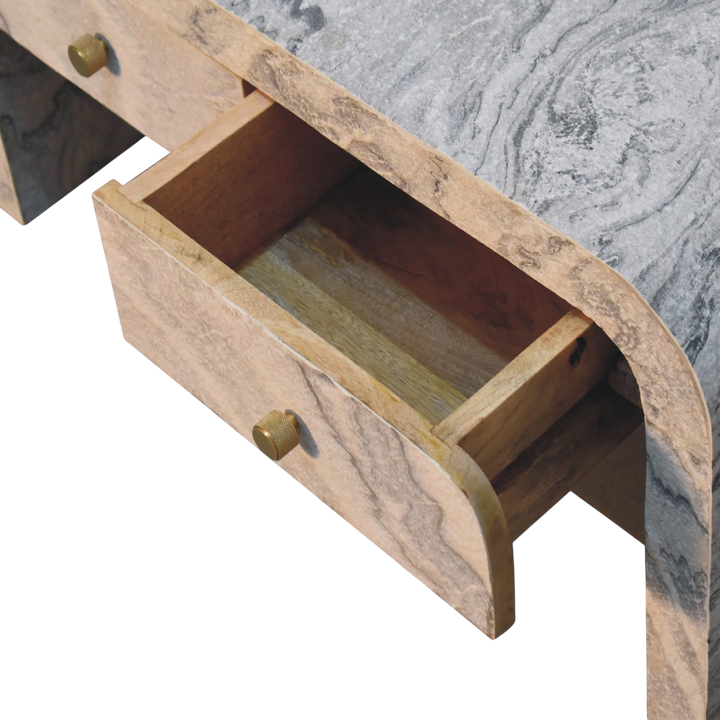 Palladio 4-Drawer Coffee Table in Stone, shown with a drawer open.