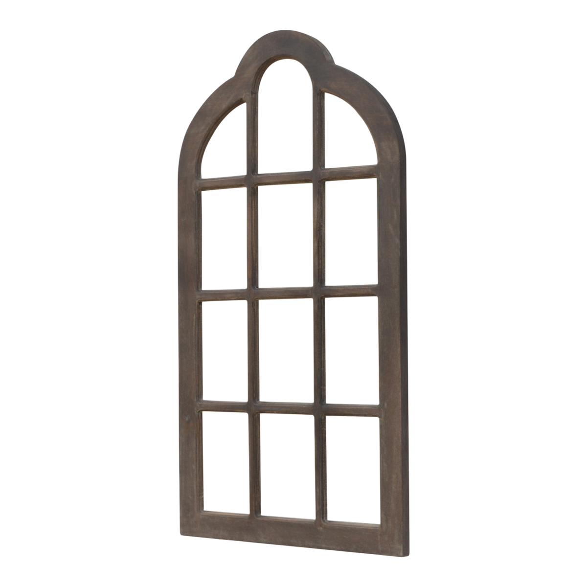 Palladio Arched Window Mirror in Espresso, three-quarter view showing the full profile.