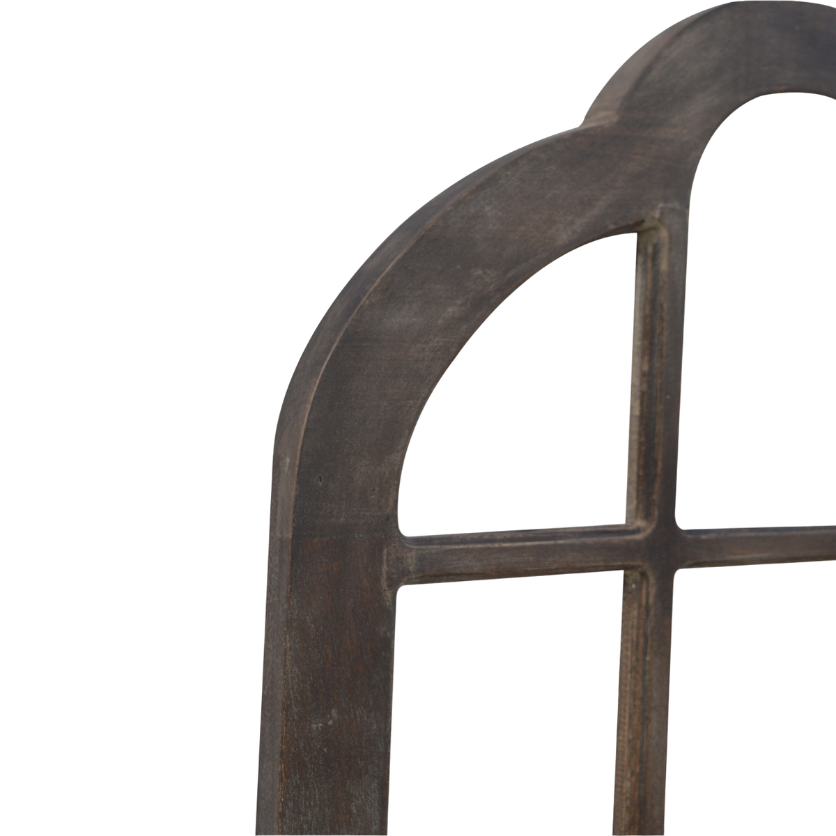 Close view of the glazing on the Palladio Arched Window Mirror in Espresso.