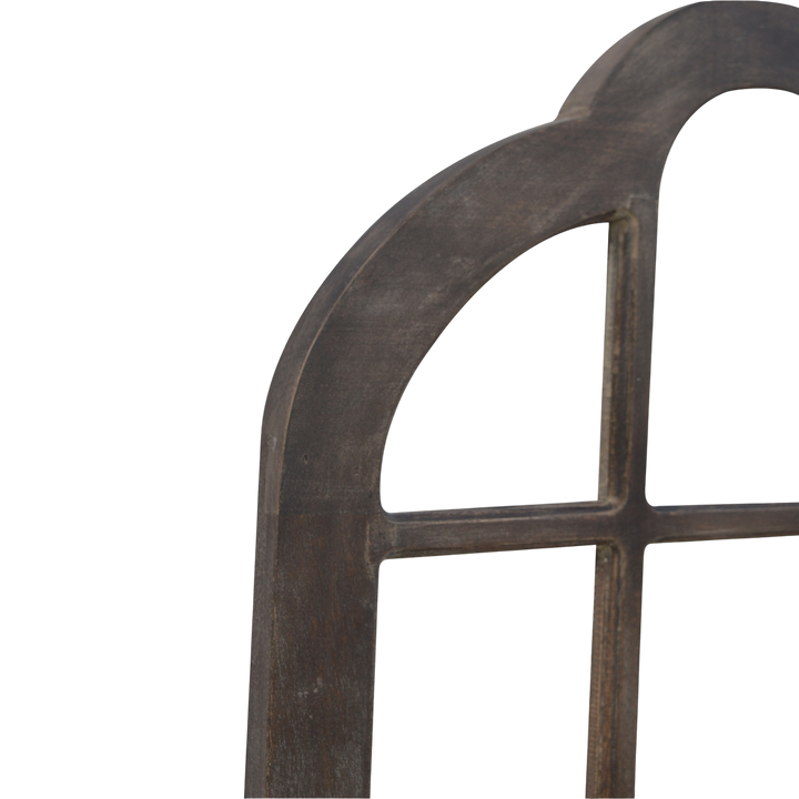 Close view of the glazing on the Palladio Arched Window Mirror in Espresso.