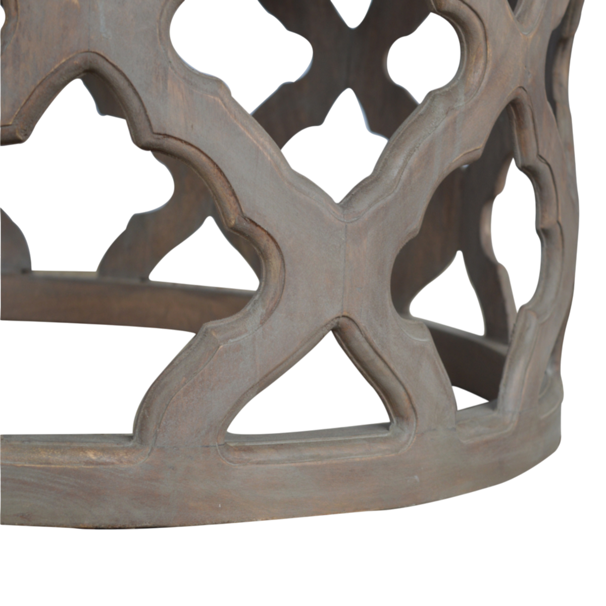 Close view of the carved detailing on the Palladio Carved Stool in Stone.