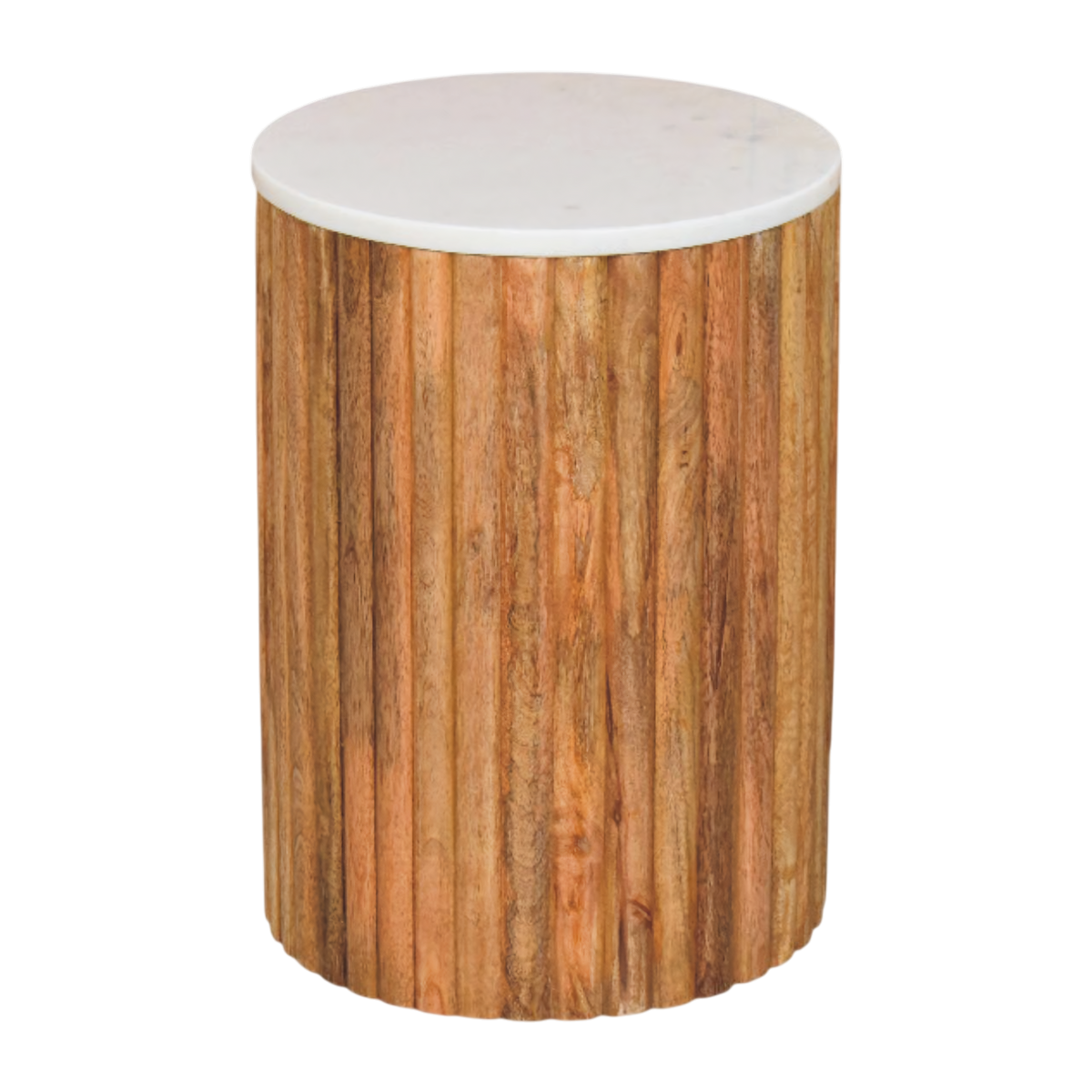 Palladio Round Marble Side Table in Amber, three-quarter view showing the full profile.