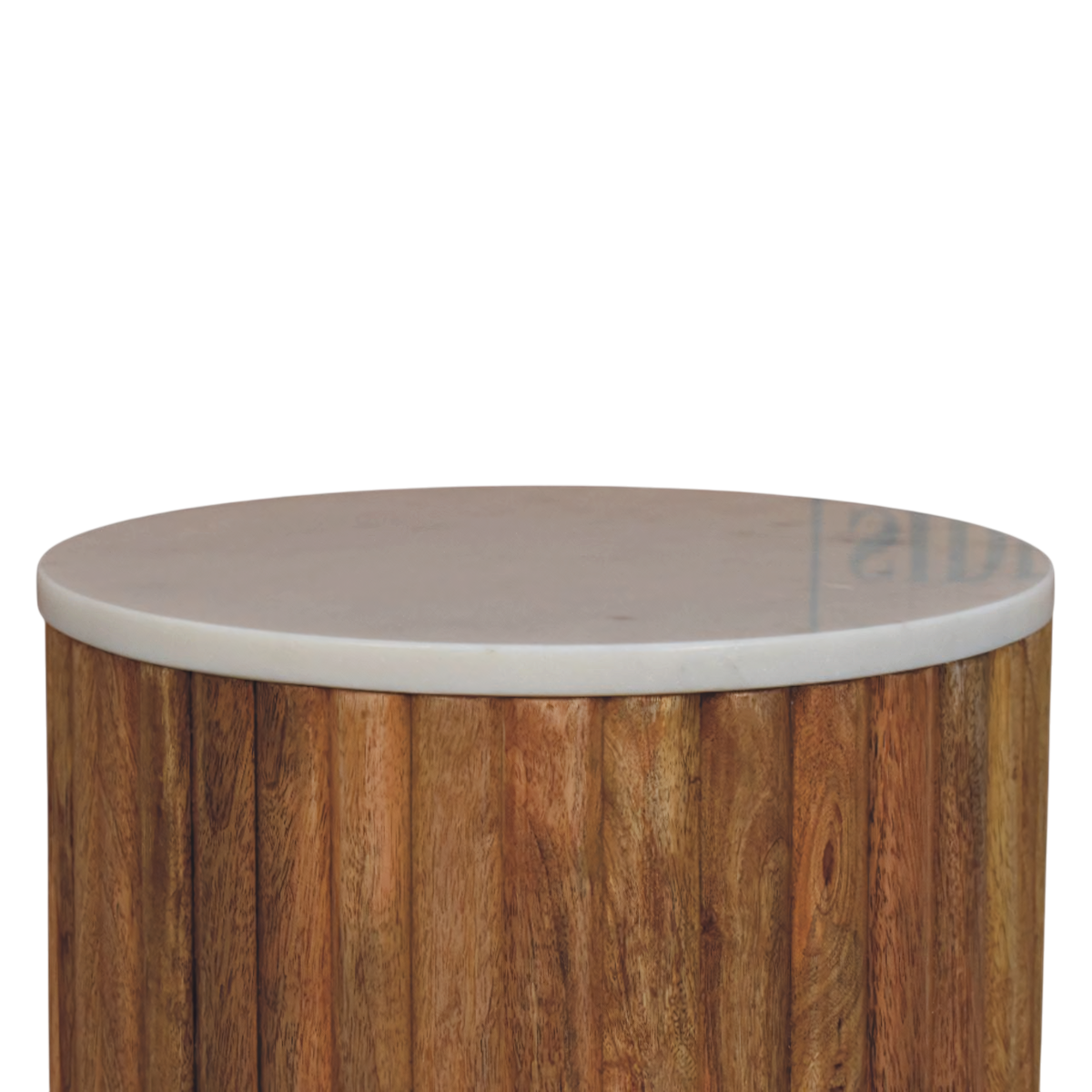 Close view of the top on the Palladio Round Marble Side Table in Amber.