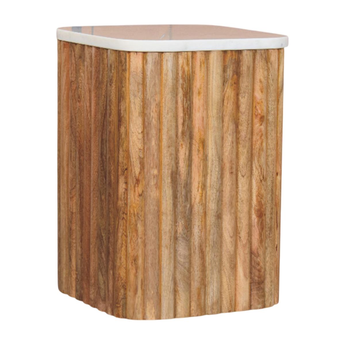 Palladio Square Marble Side Table in Amber, three-quarter view showing the full profile.