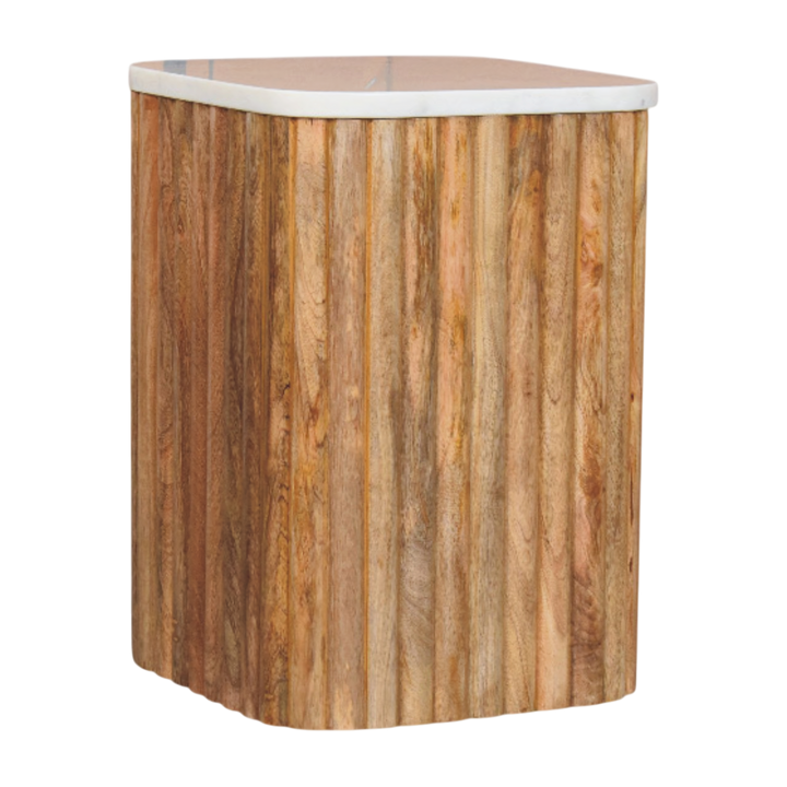 Palladio Square Marble Side Table in Amber, three-quarter view showing the full profile.