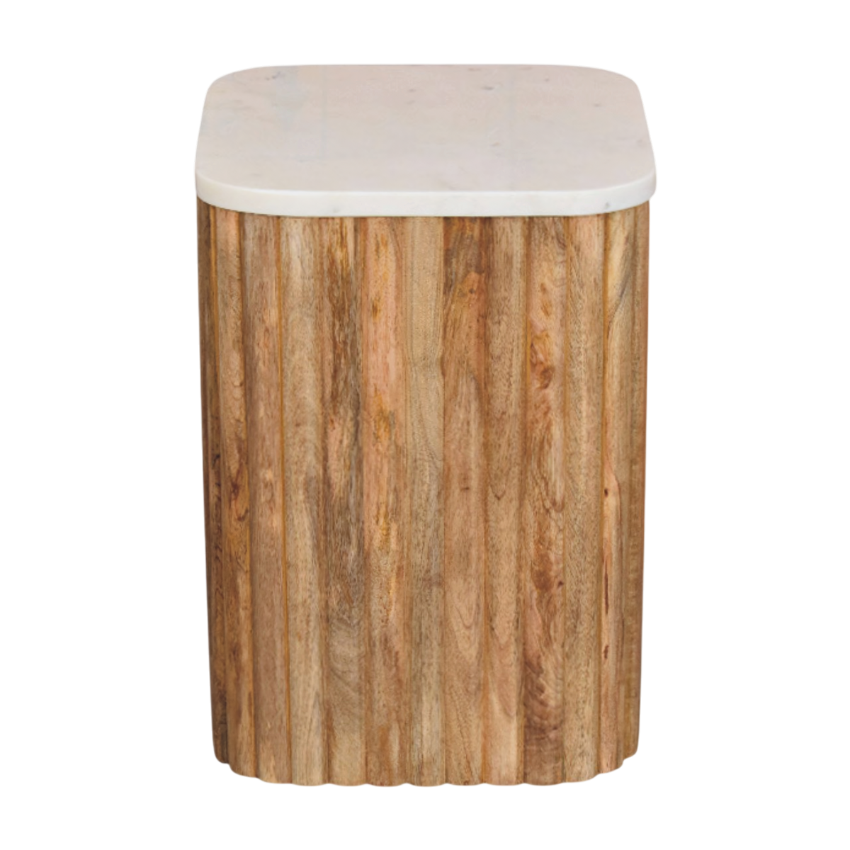 Palladio Square Marble Side Table in Amber, side view showing the depth.