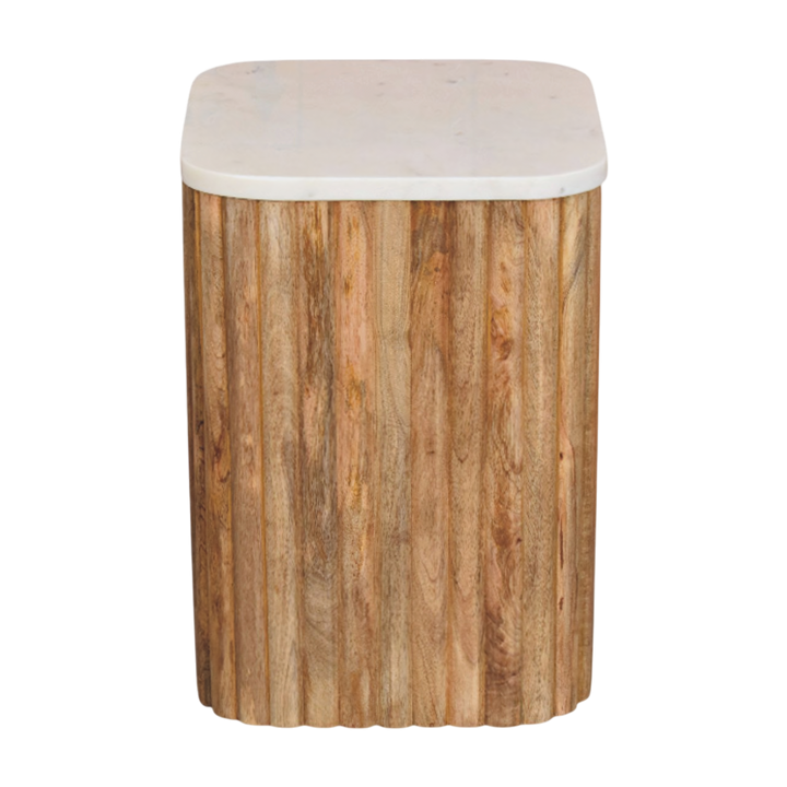 Palladio Square Marble Side Table in Amber, side view showing the depth.