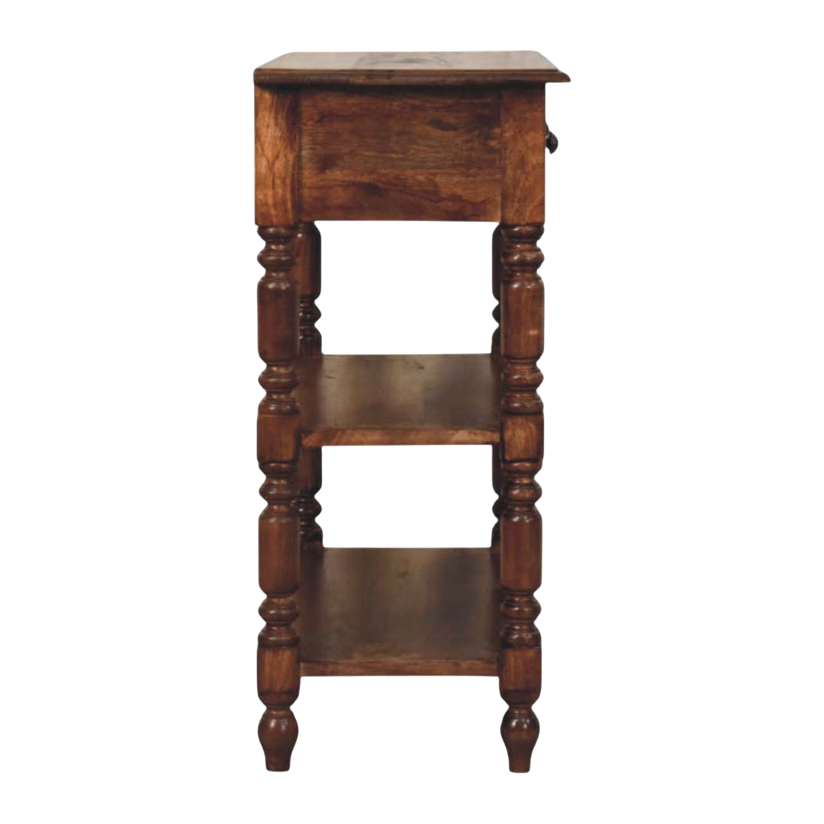 Petworth Side Table in Chestnut, side view showing the depth.