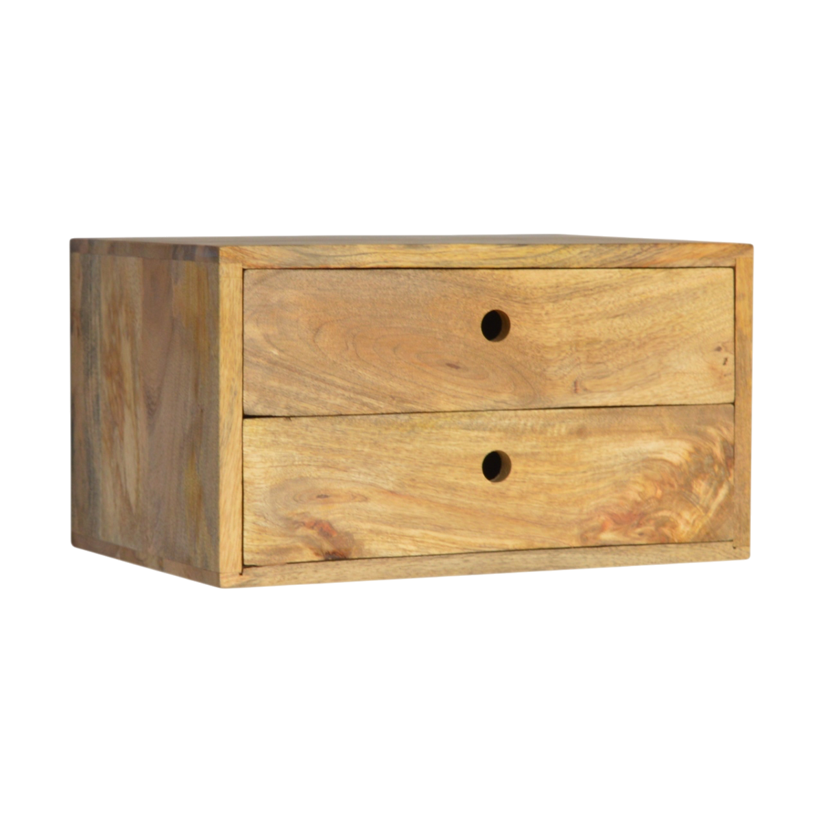 Pimlico 2-Drawer Wall-Mounted Bedside Table in Amber, three-quarter view showing the full profile.