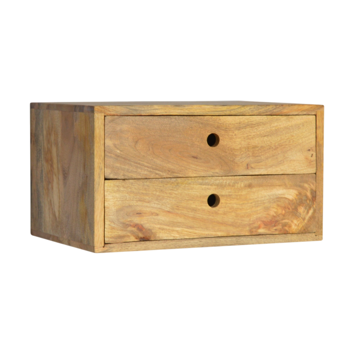 Pimlico 2-Drawer Wall-Mounted Bedside Table in Amber, three-quarter view showing the full profile.