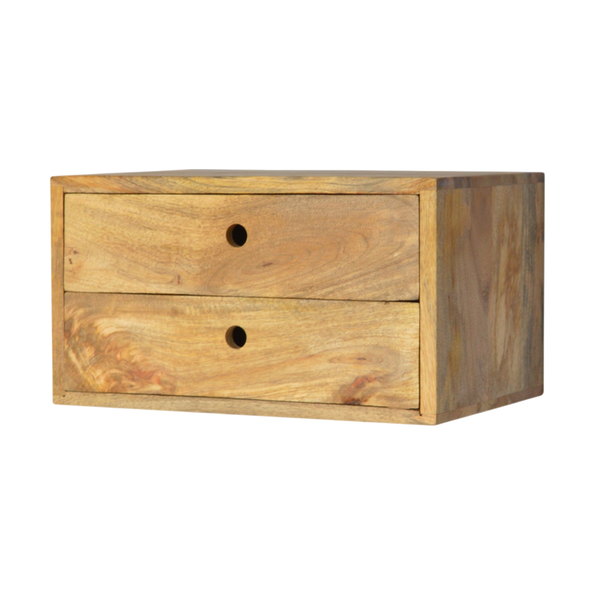 Pimlico 2-Drawer Wall-Mounted Bedside Table in Amber, three-quarter view from the opposite side.