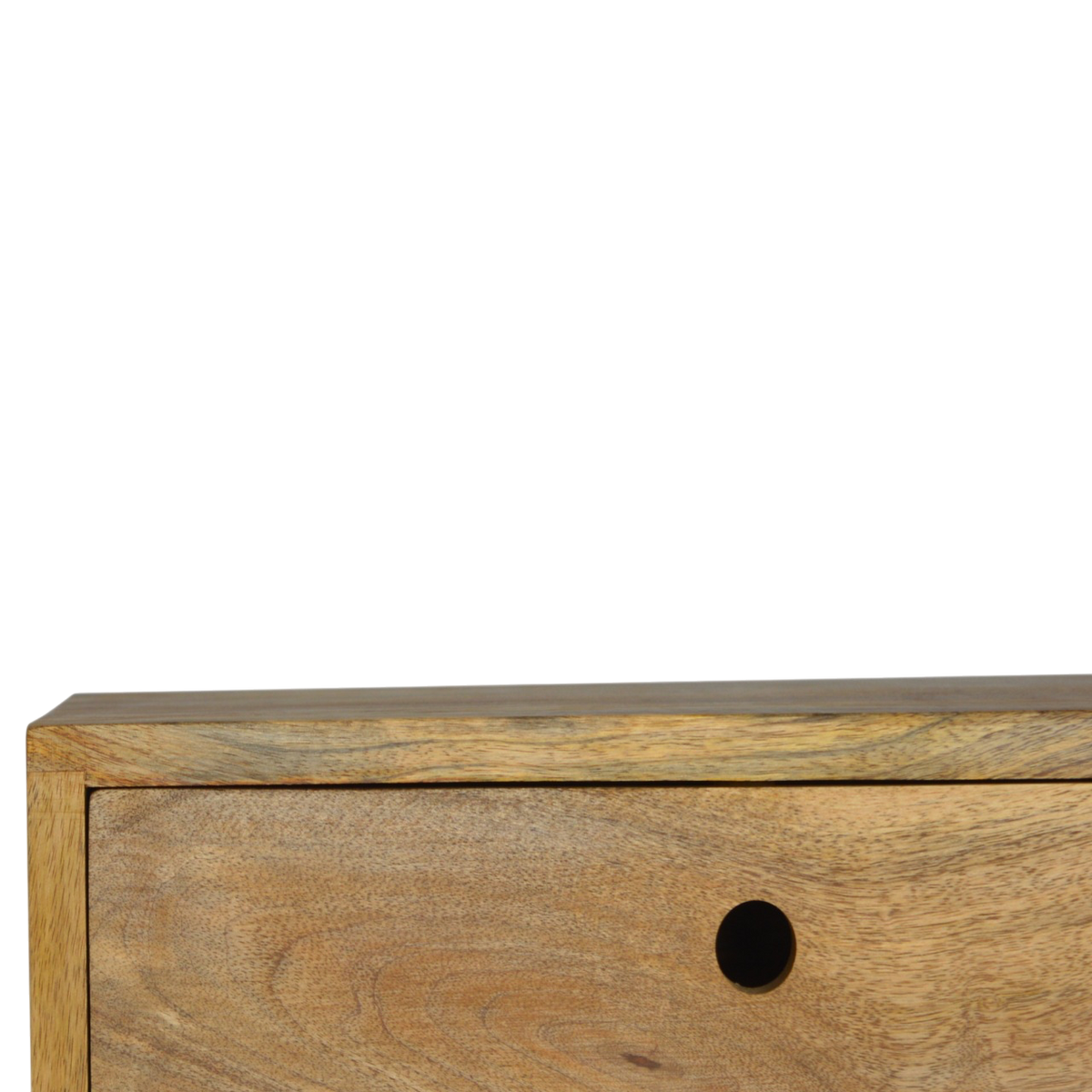 Close view of the knobs on the Pimlico 2-Drawer Wall-Mounted Bedside Table in Amber.