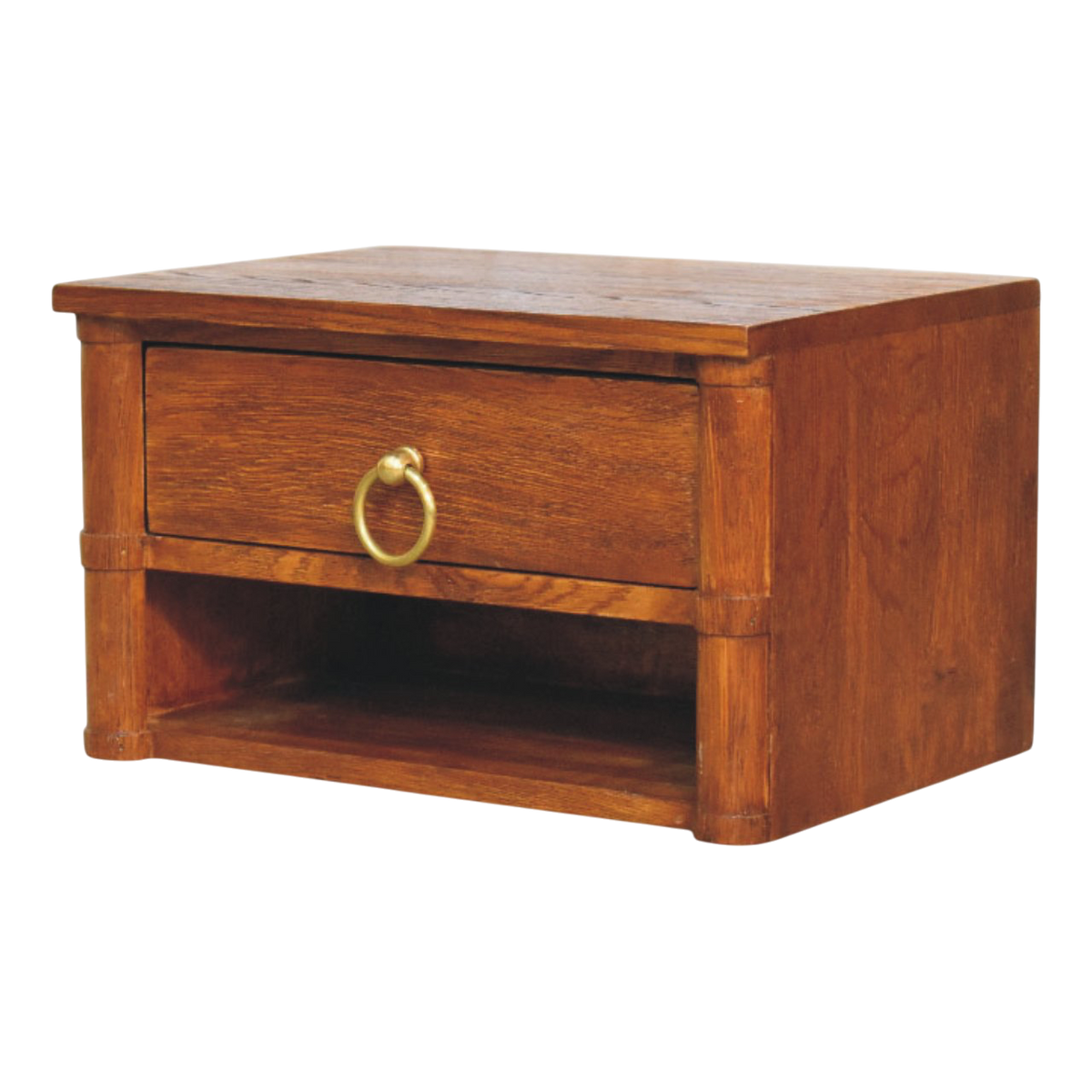 Pimlico Box Frame Wall-Mounted Bedside Table in Amber, three-quarter view showing the full profile.