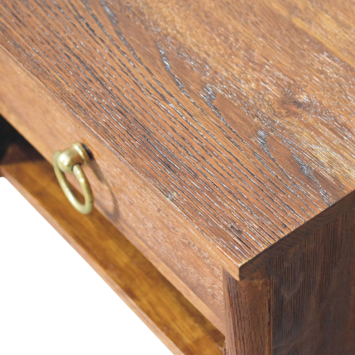 Close view of the top on the Pimlico Box Frame Wall-Mounted Bedside Table in Amber.