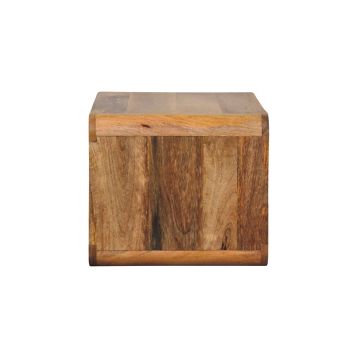 Pimlico Curved Wall-Mounted Bedside Table in Amber, side view showing the depth.