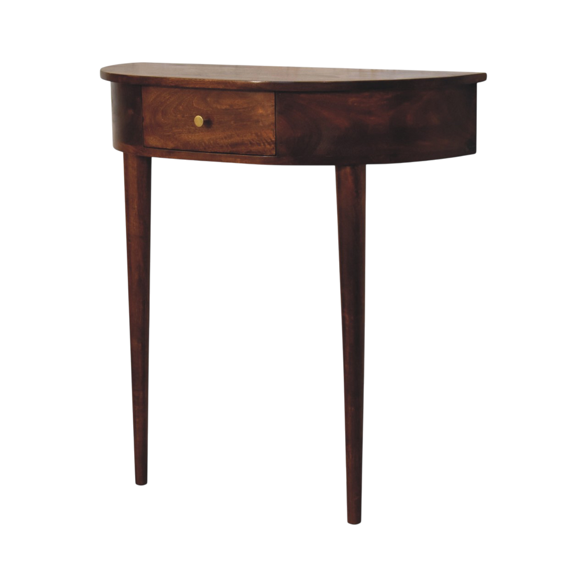 Pimlico Leaning Console Table in Chestnut, three-quarter view showing the full profile.