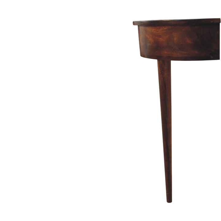 Pimlico Leaning Console Table in Chestnut, side view showing the depth.
