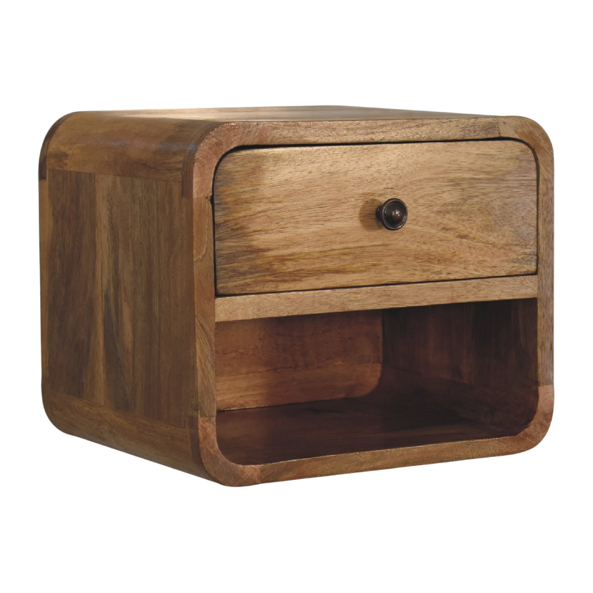 Pimlico Mini Wall-Mounted Bedside Table in Amber, three-quarter view showing the full profile.