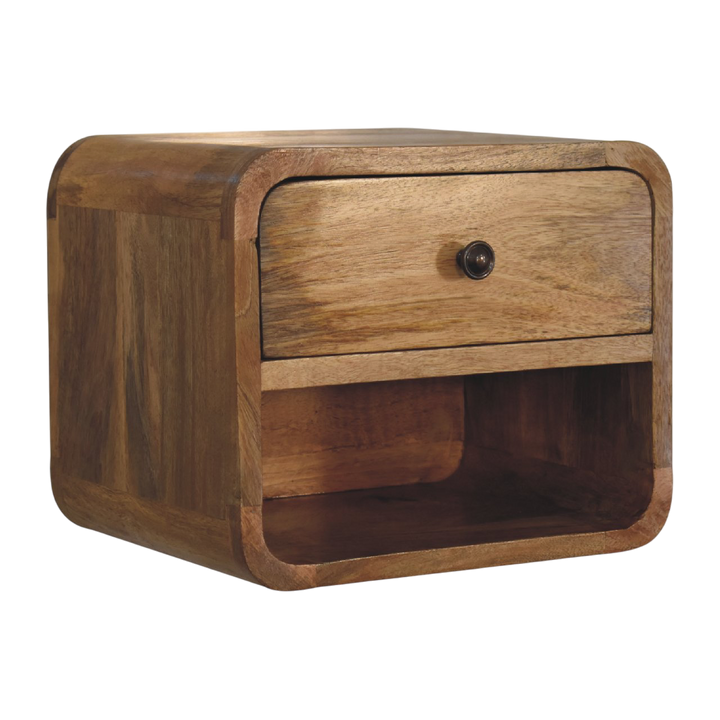 Pimlico Mini Wall-Mounted Bedside Table in Amber, three-quarter view showing the full profile.