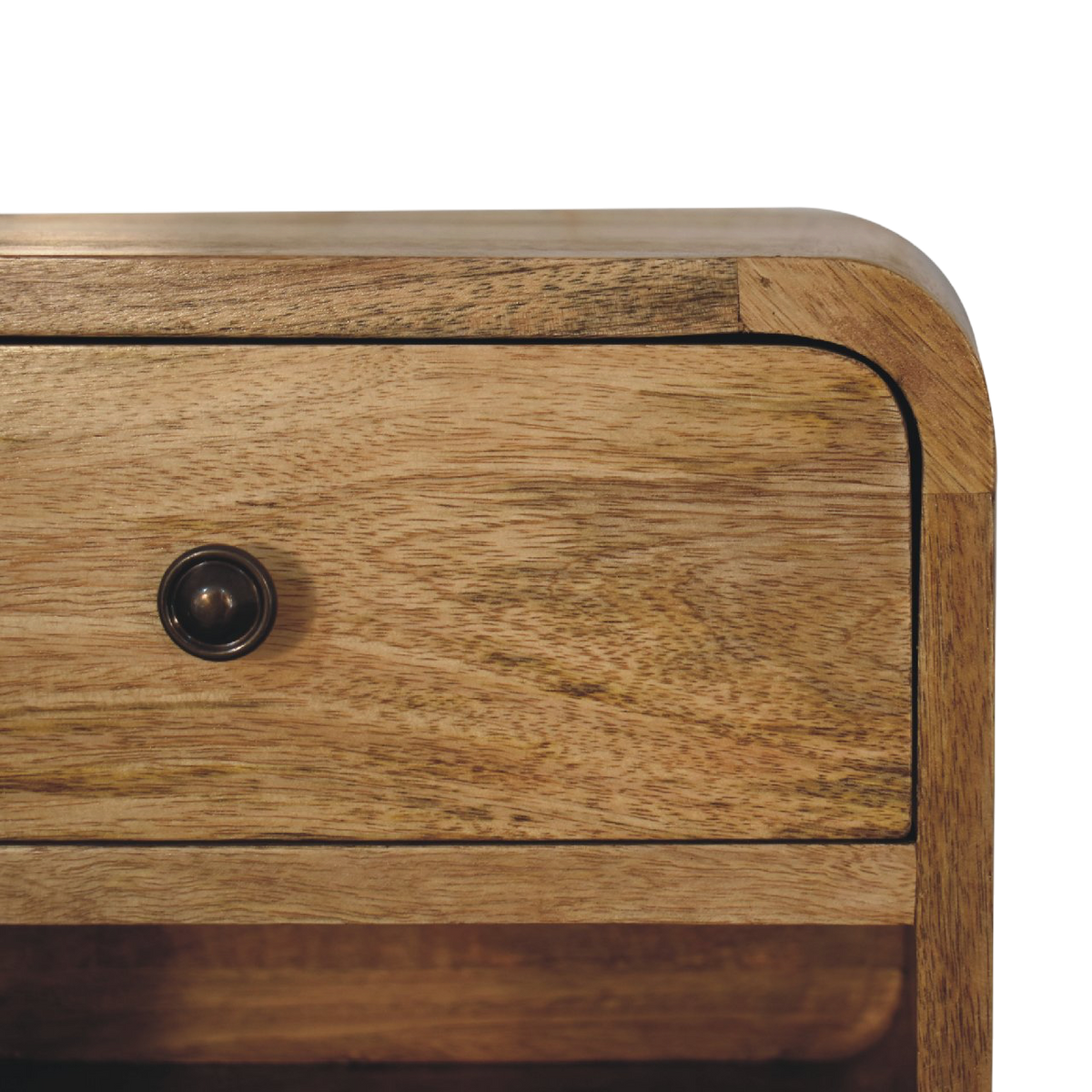 Close view of the knobs on the Pimlico Mini Wall-Mounted Bedside Table in Amber.