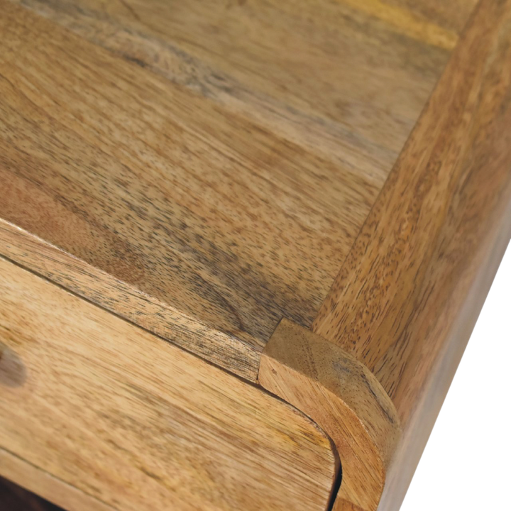 Close view of the top on the Pimlico Mini Wall-Mounted Bedside Table in Amber.