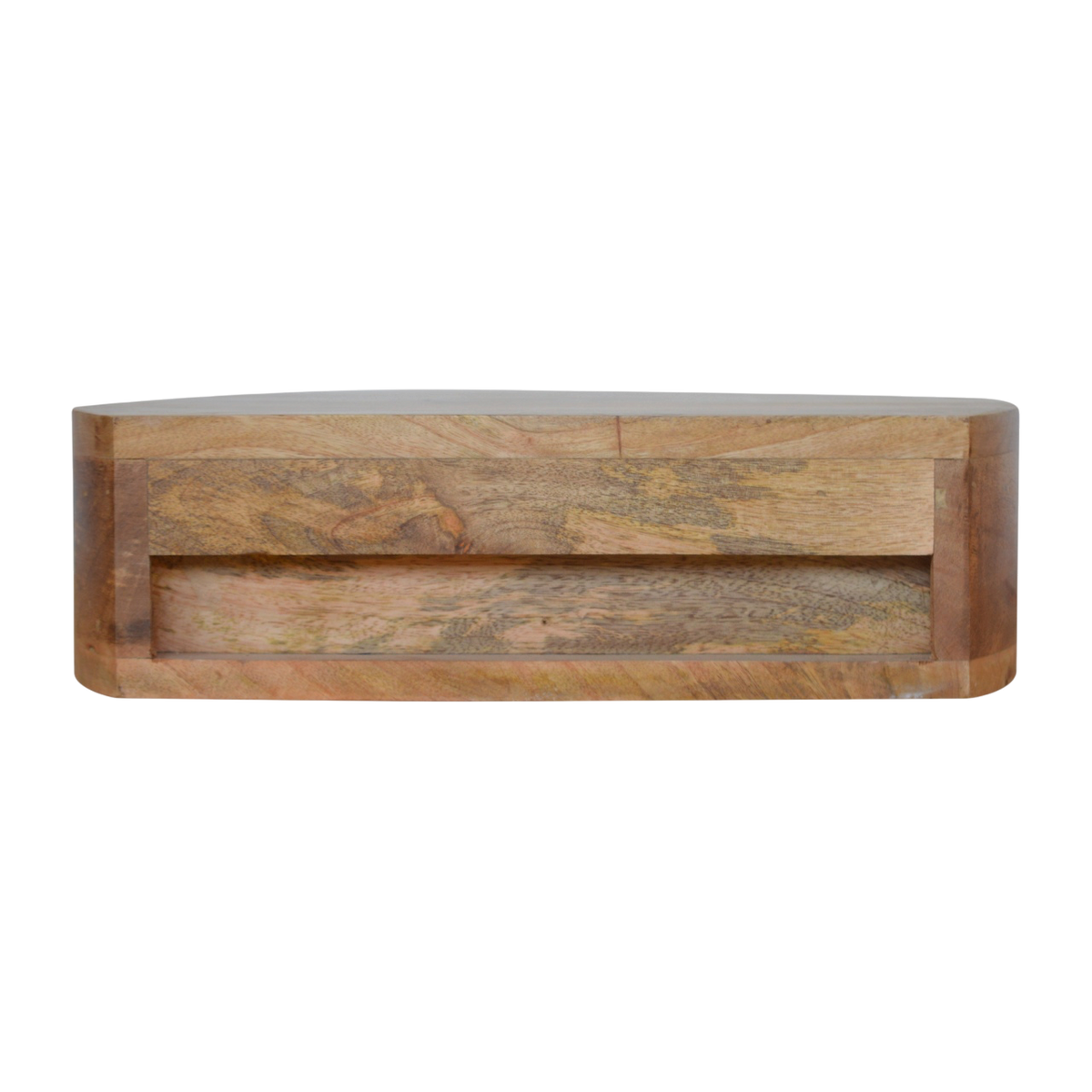 Pimlico Rounded Wall-Mounted Bedside Table in Amber, side view showing the depth.