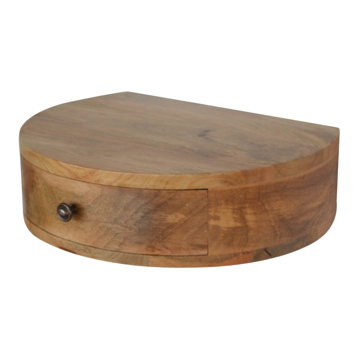 Pimlico Rounded Wall-Mounted Bedside Table in Amber, shown from above.