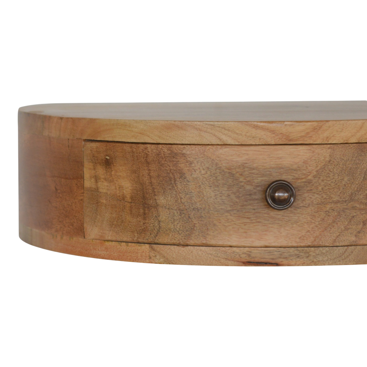 Pimlico Rounded Wall-Mounted Bedside Table in Amber, shown from above at an angle.