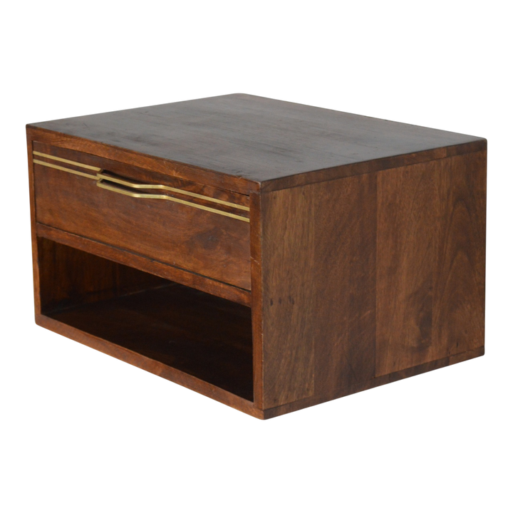 Pimlico Wall-Mounted Bedside Table in Chestnut, shown from above at an angle.