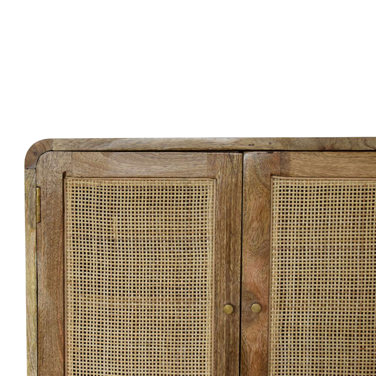Close view of the woven panels on the Pimlico Woven Wall Cabinet in Amber.