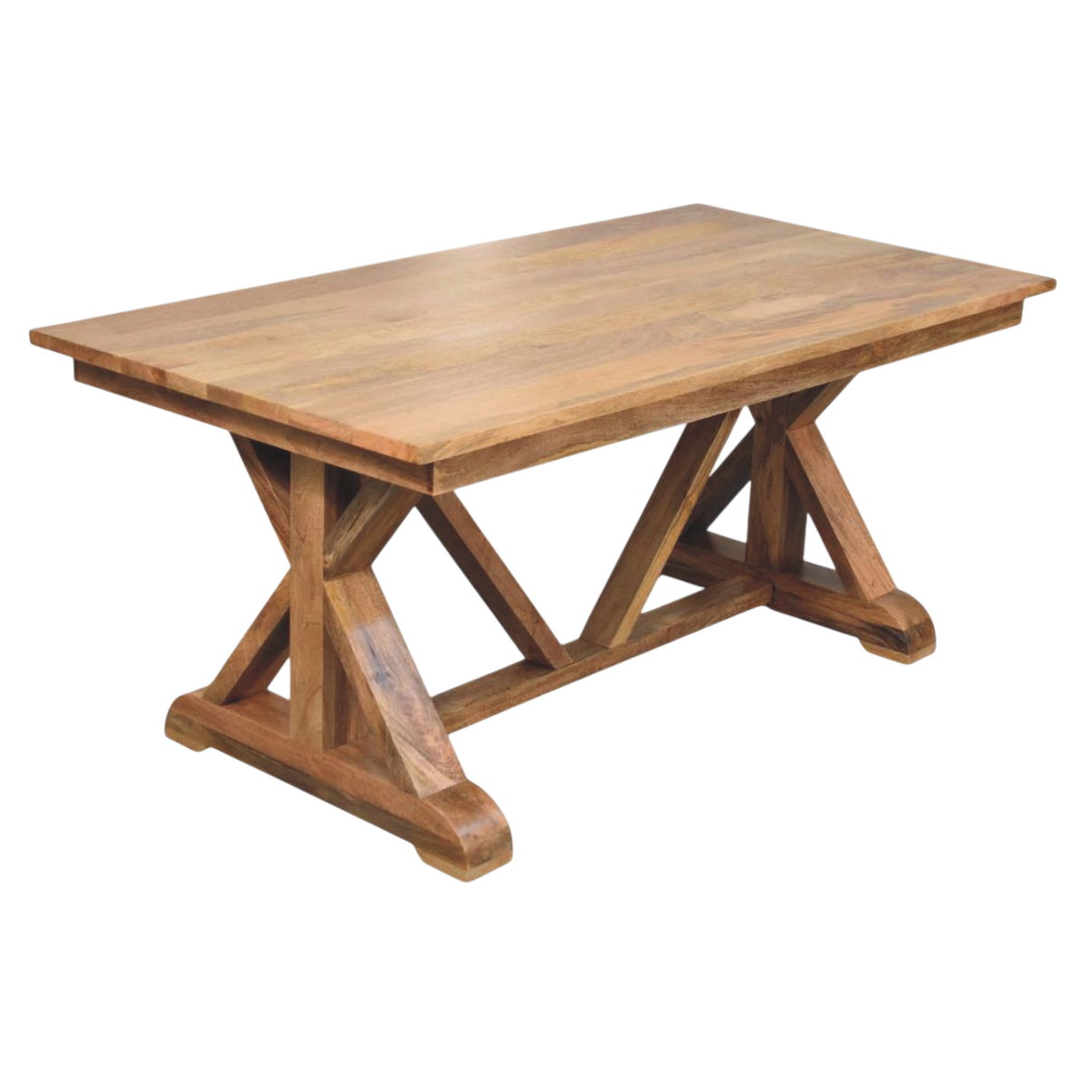 Refectory Trestle Table in Amber, raised three-quarter view showing the top surface.
