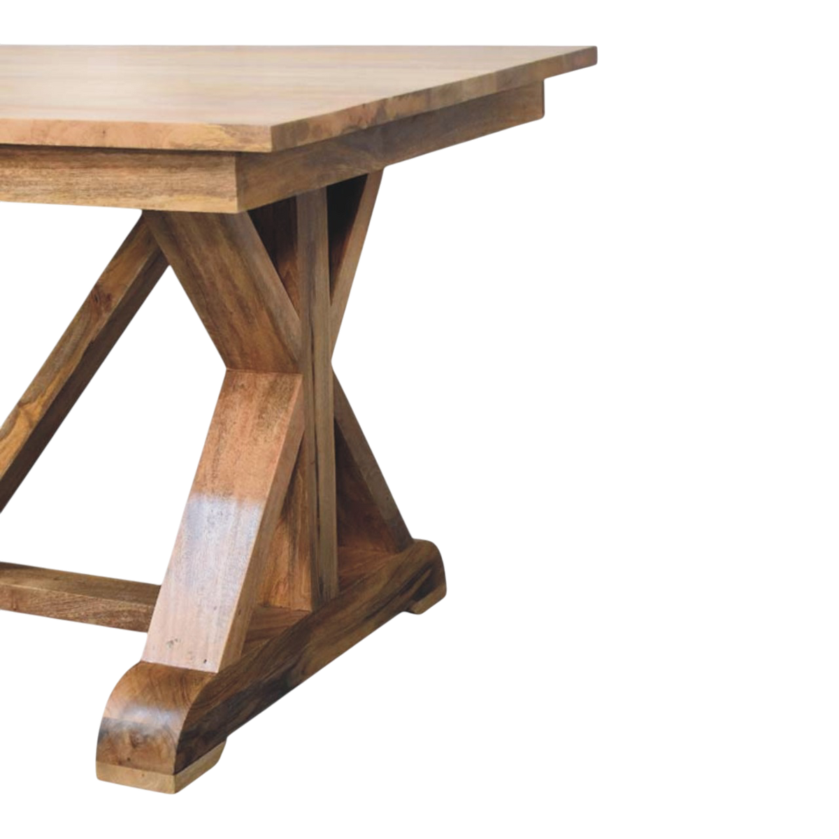 Close view of the trestle base on the Refectory Trestle Table in Amber.