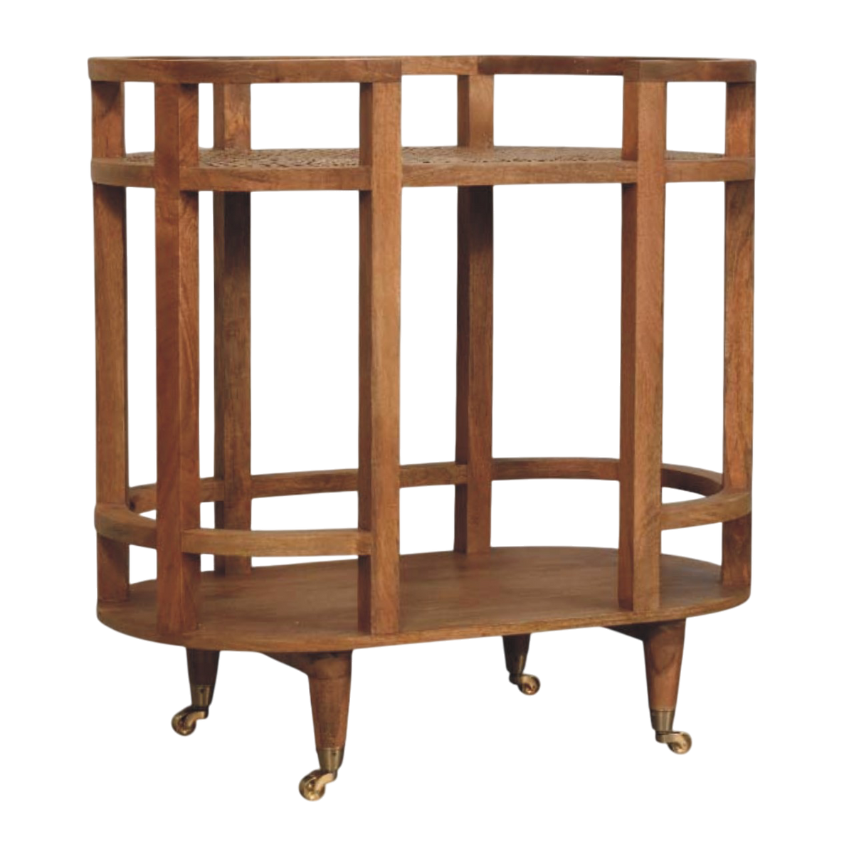 Savoy Bar Cart in Amber, three-quarter view showing the full profile.