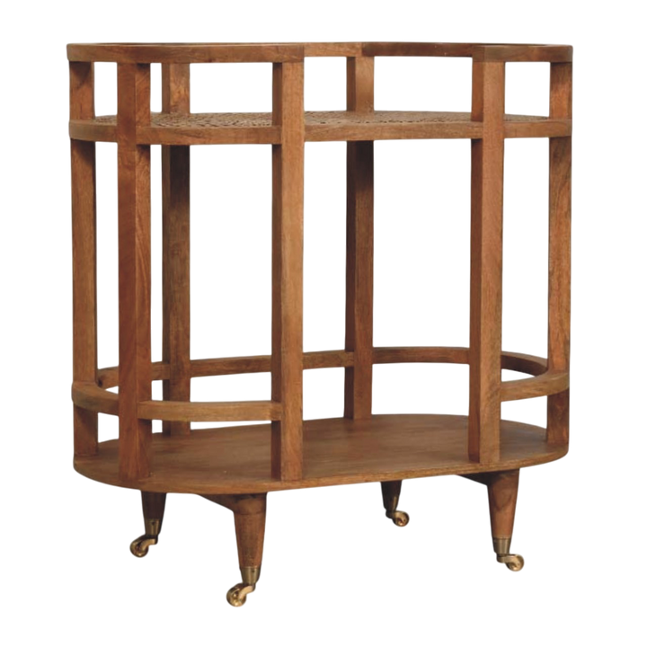 Savoy Bar Cart in Amber, three-quarter view showing the full profile.