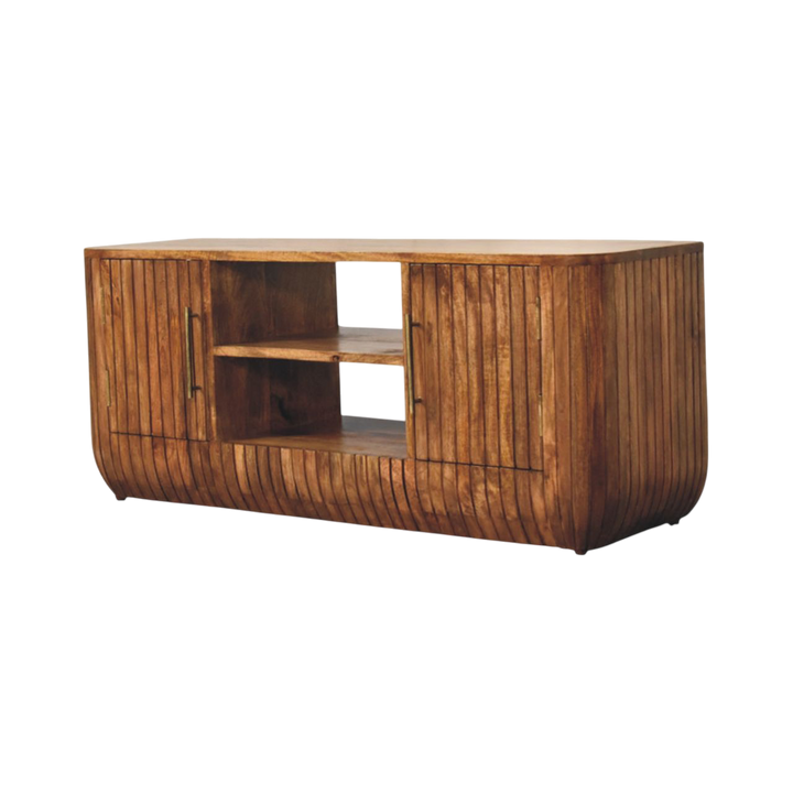 Savoy Fluted Media Unit in Russet, three-quarter view showing the full profile.