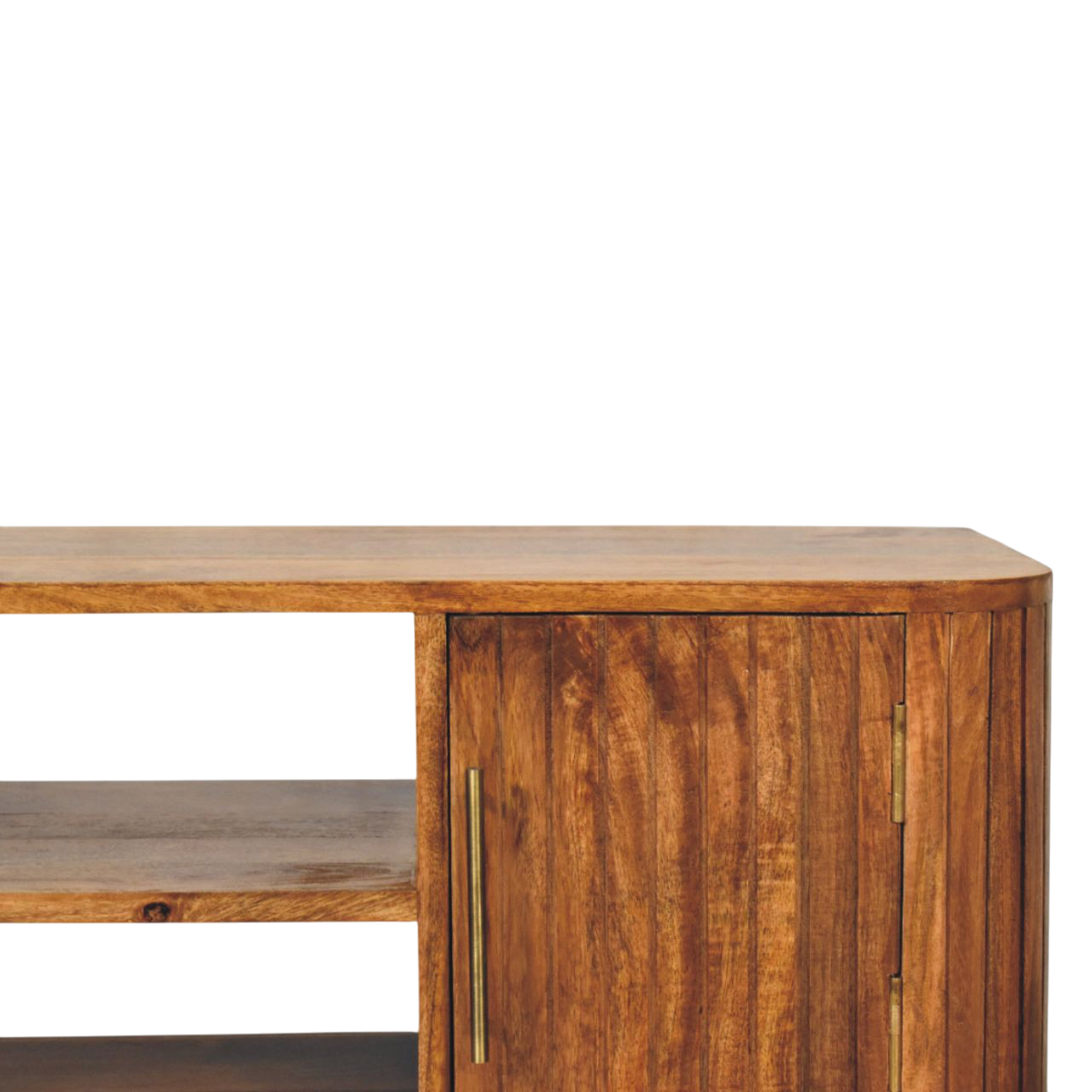 Savoy Fluted Media Unit in Russet, shown with the doors open.
