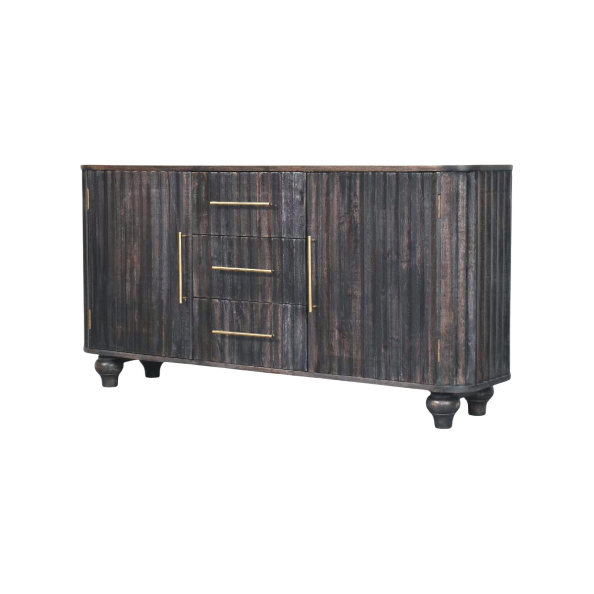 Savoy Fluted Sideboard in Charcoal, three-quarter view showing the full profile.