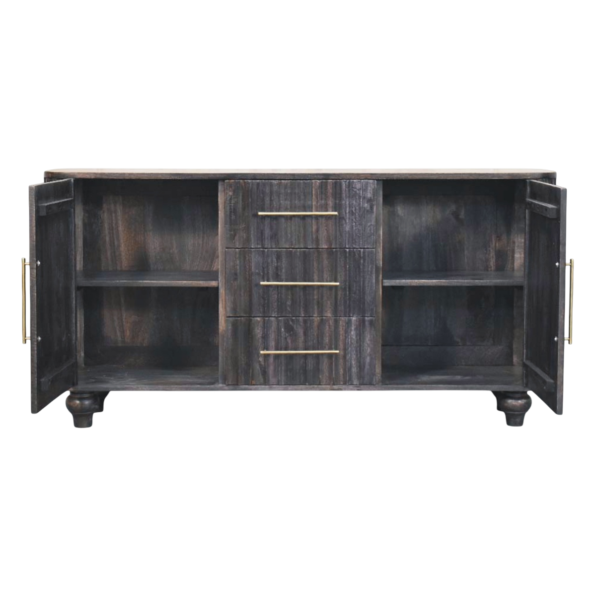 Savoy Fluted Sideboard in Charcoal, shown with the doors open.