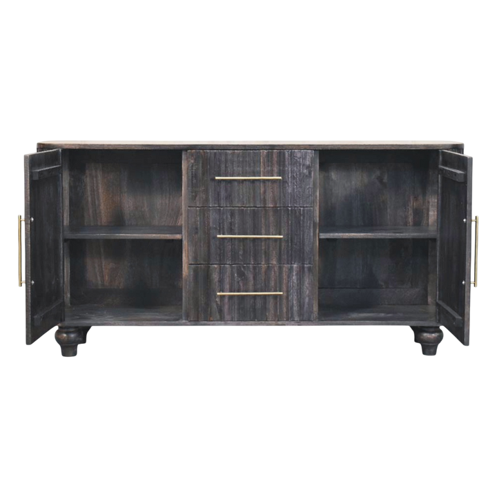 Savoy Fluted Sideboard in Charcoal, shown with the doors open.