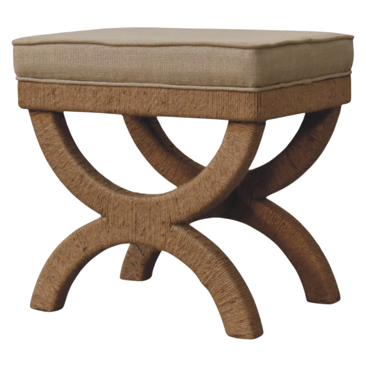 Serafina Curule Stool in Clay Linen, three-quarter view showing the full profile.