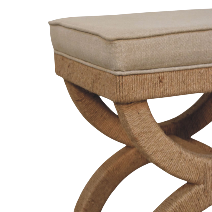 Serafina Curule Stool in Clay Linen, side view showing the depth.