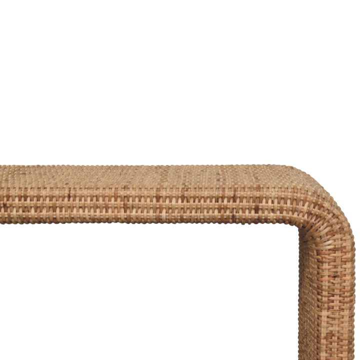 Serafina Waterfall Bench, three-quarter view showing the full profile.